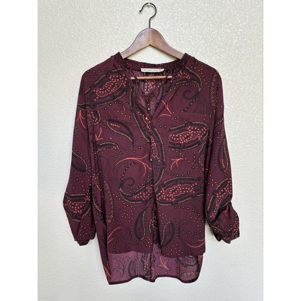 Abercrombie Fitch red Burgundy paisley boho blouse medium flowy long sleeve